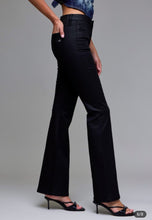 Load image into Gallery viewer, Coated Black Mid Rise Flare Jeans