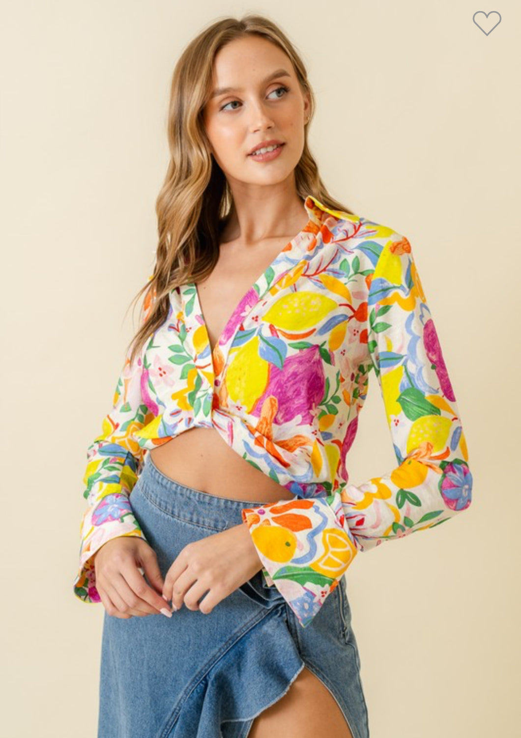 Tropical Bell Sleeve Crop Top