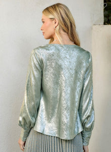 Sage Metallic Cowl Neck Blouse