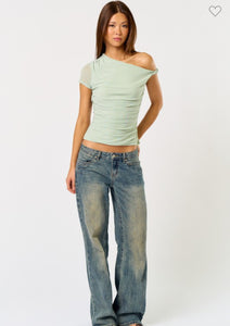 Twist Sleeve Mesh Top
