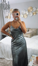 Load image into Gallery viewer, Metallic Cowl Neck Slip Dress