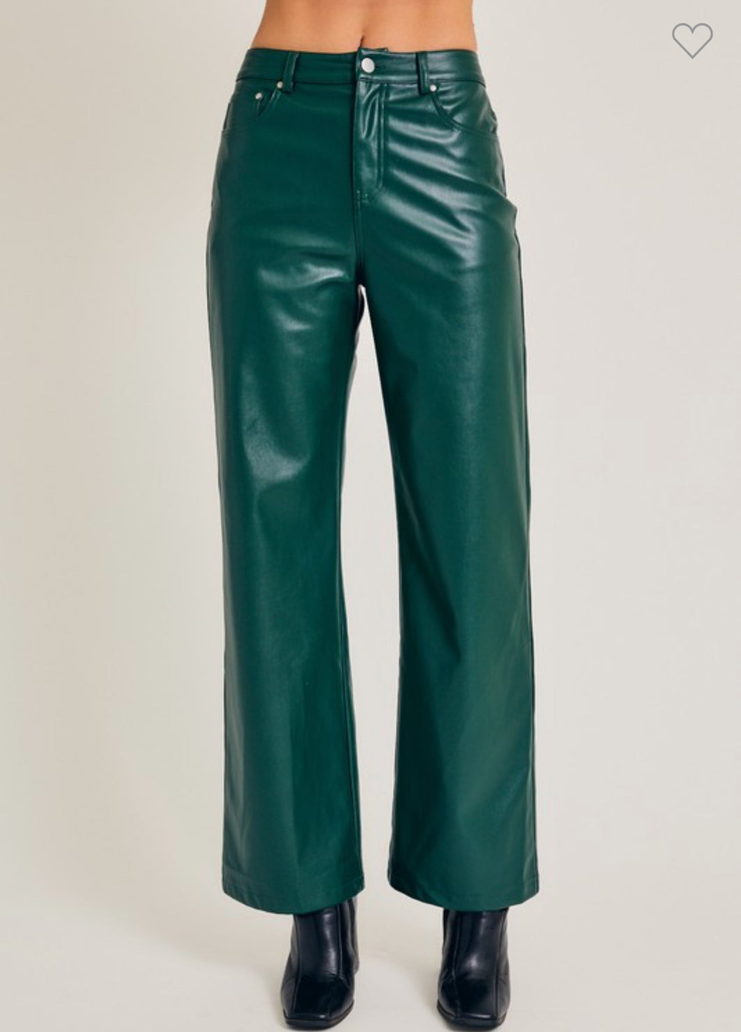 Dark Green Faux Leather Pants