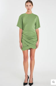 Green Ruched Mini Dress