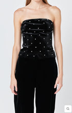 Load image into Gallery viewer, Velvet Rhinestone Bustier Top