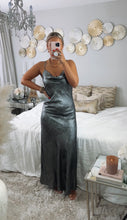 Load image into Gallery viewer, Metallic Cowl Neck Slip Dress