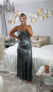 Metallic Cowl Neck Slip Dress