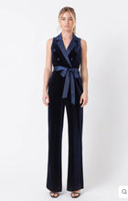 Load image into Gallery viewer, Navy Sleeveless Velvet Jumpsuit