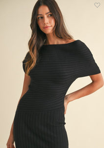 One Off Shoulder Ribbed Knit Midi Dress