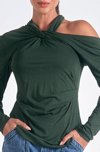 Dark Green Knot Shoulder Top