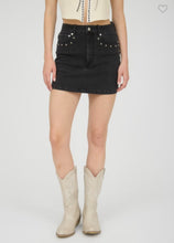 Load image into Gallery viewer, Black Stud Denim Mini Skirt