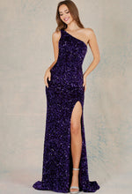 Load image into Gallery viewer, Purple One Shoulder Trumpet Dress