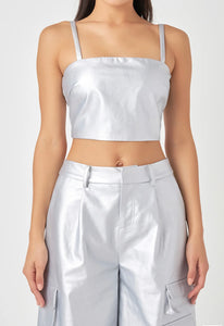 Silver Faux Leather Crop Top