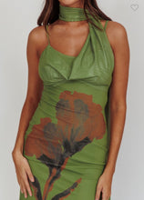Load image into Gallery viewer, Green Halter Scarf Mesh Maxi Dress