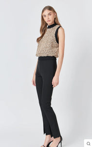 Brown Multi Sequin Tweed Vest Top