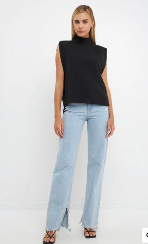 Mock Neck Shoulder Top