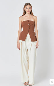 Brown Strapless Buttoned Long Top