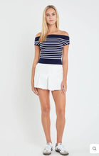 Load image into Gallery viewer, Navy/White Off Shoulder Knit Top