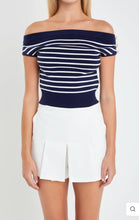 Load image into Gallery viewer, Navy/White Off Shoulder Knit Top