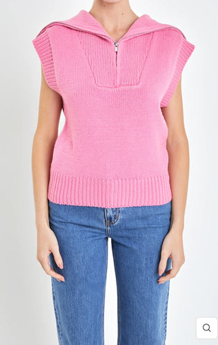 Pink Zip Mock Neck Vest