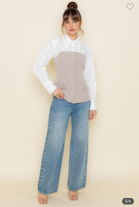 Preppy Chic Suit Body Collar Top