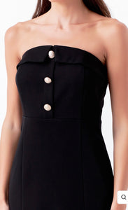 Black Strapless Midi Dress