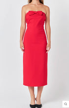 Load image into Gallery viewer, Red Strapless Bow Midi Dress