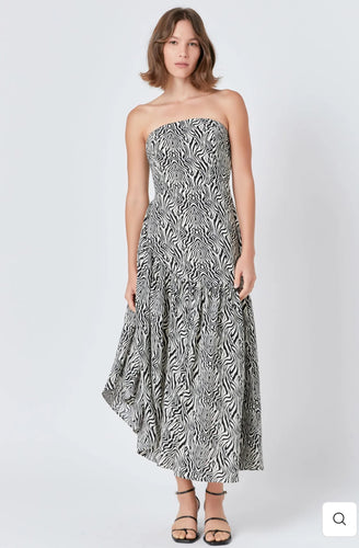 Strapless Asymmetrical Maxi Dress