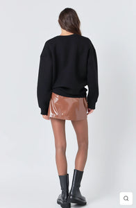 Brown Glossy Leather Skort