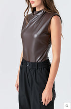 Load image into Gallery viewer, Brown Faux Leather Bodysuit