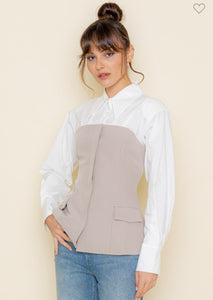 Preppy Chic Suit Body Collar Top