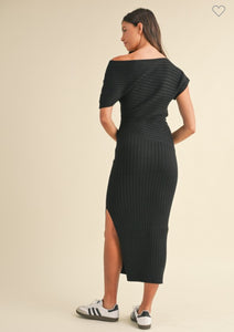 One Off Shoulder Ribbed Knit Midi Dress