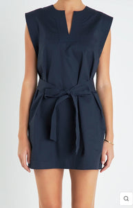 Navy Stitch Detailed Mini Dress