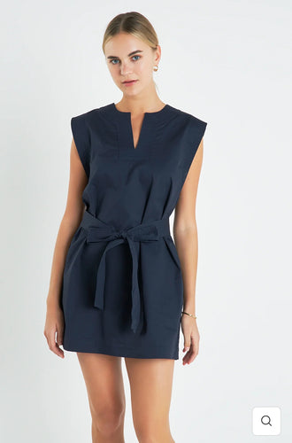 Navy Stitch Detailed Mini Dress