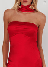 Load image into Gallery viewer, Red Halter Satin Maxi Dress