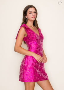 Dark Fuchsia Floral Jacquard Mini Dress