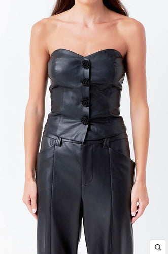 Faux Leather Strapless Top