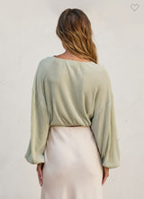 Load image into Gallery viewer, Sage Micro Pleated Bishop Sleeve Top