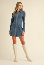 Load image into Gallery viewer, Full Zipper Front Collared Denim Dress