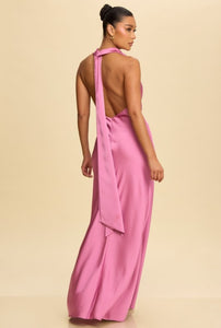 Orchid Satin Halter Maxi Dress