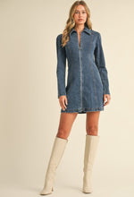 Load image into Gallery viewer, Full Zipper Front Collared Denim Dress