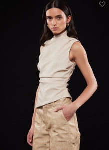 Beige Asymmetrical Pleather Top