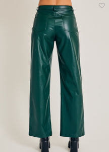 Dark Green Faux Leather Pants