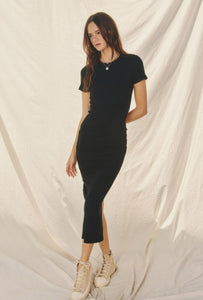 Ribbed Knit Back Slit Midi Dress