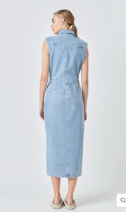 Denim Power Shoulder Maxi Dress