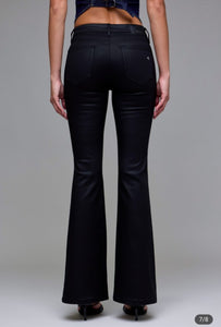 Coated Black Mid Rise Flare Jeans