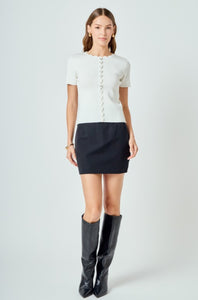 Ivory Scalloped Accent Button Top