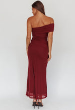 Load image into Gallery viewer, Wine One Shoulder Mesh Maxi Dress