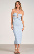 Load image into Gallery viewer, Blue/White Keyhole Midi Dress