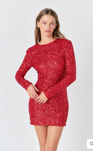 Red Sequin Cutout Mini Dress