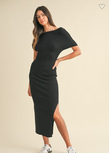 One Off Shoulder Ribbed Knit Midi Dress